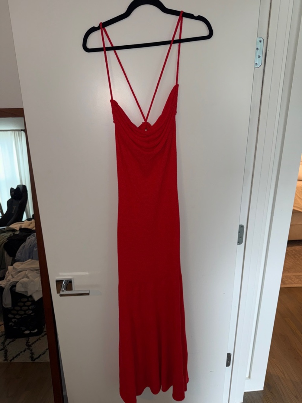 Anthropologie Red Cowl-Neck Maxi Dress with Double Straps